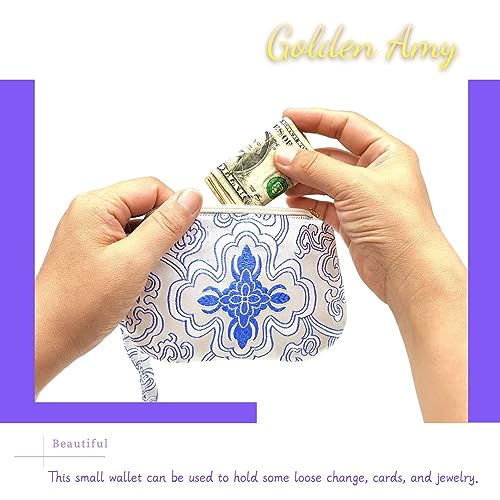 Image of Exquisite Handmade Silk Zipper Jewelry Pouch with Wristlet Strap | Women's Coin Purse Brocade Wallet for Makeup and Gifts, White
