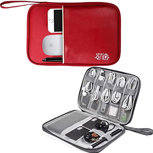 Electronics Organizer Travel Case Electronics Accessories Organizer Bag, Electronic Organizer Small Travel Cable Organizer Bag for Hard Drives, Cables, Charger, Phone, USB, SD Card, Earphones (Red)