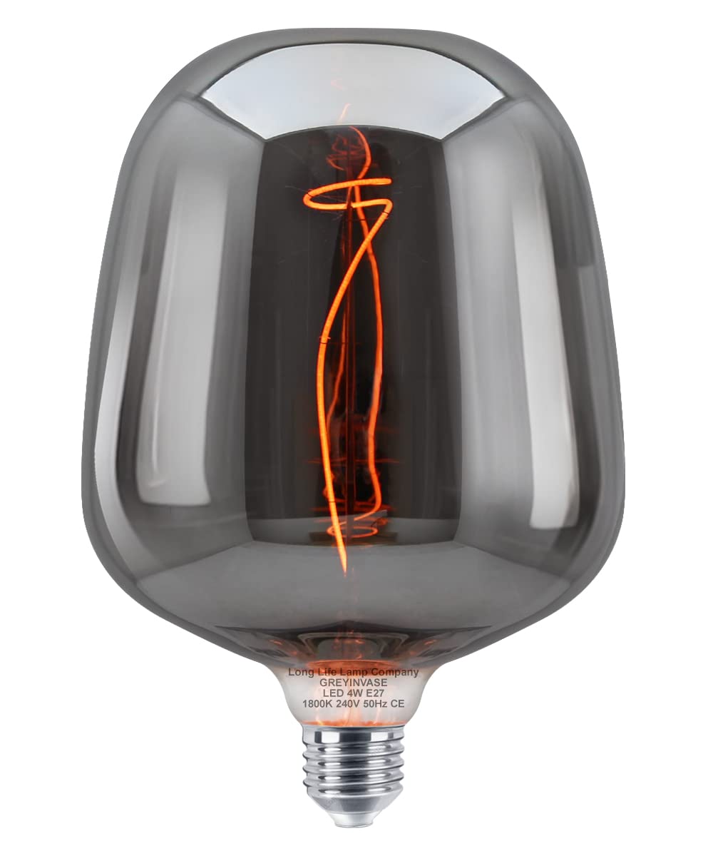 Long Life Lamp Company 4w LED Glass VASE Globe Light Bulb E27 Edison Screw Coil Filament Grey Smoke Vintage Classic Bulb