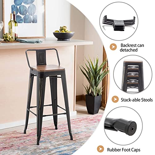 Andeworld Bar Stools Set Of 4 Counter Height Stools Industrial Metal Barstools With Wooden Seats(24 Inch, Distressed Gold) #TOP6