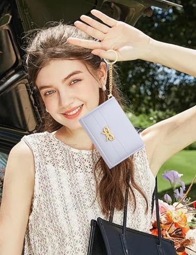 Image of BIAOTIE Coquette Bow Wallet for Women, Small Slim Trifold Womens Wallet with Key chain Cute Aesthetic Card Holder ID Window for Girl (Trifold, Lavender)