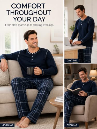Image of Yoimira Mens Soft Pajama Set Short /Long Sleeve 2 Piece PJs with Pockets