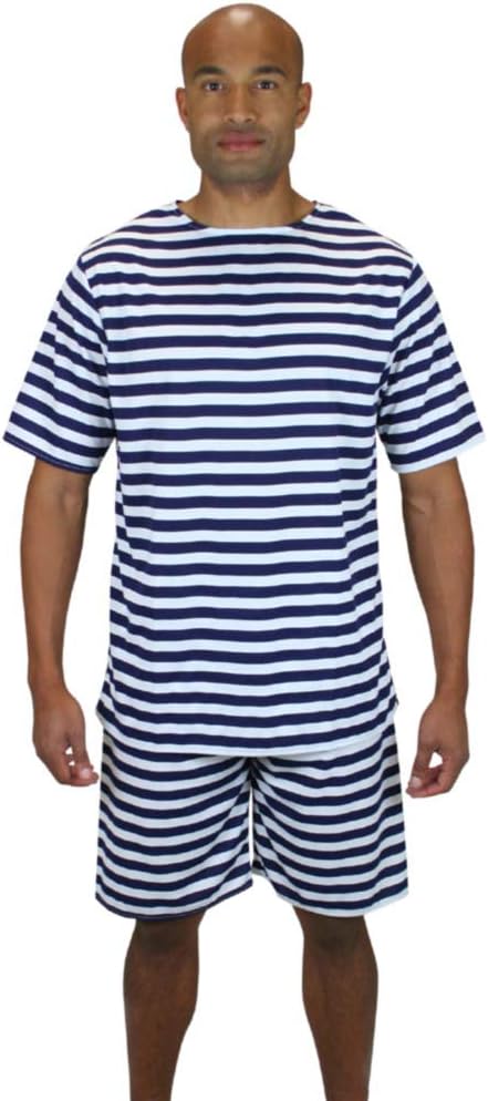 Men's 1900s Striped Bathing Suit, Victorian Edwardian Swimwear for Beach Halloween Costumes Theater