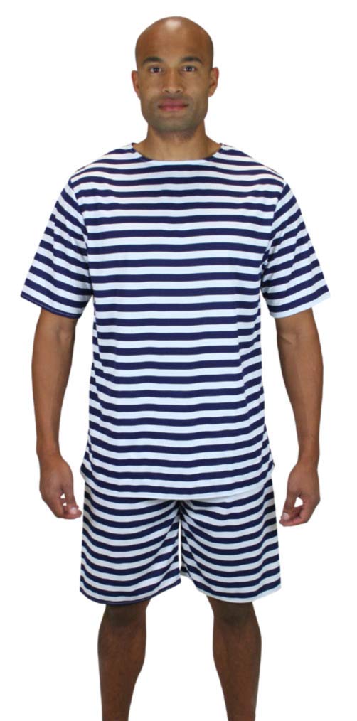 Historical Emporium Mens 1900s Striped Bathing Suit Victorian