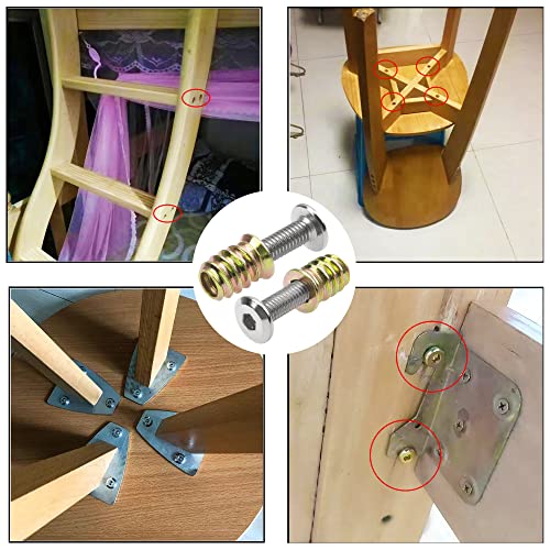 Rrina 16 Sets M6x25 Furniture Screw Nut Threaded Wood Inserts Bolt Fastener Connector Hex Socket Drive M6x15 Screw-in Nuts - Image 5