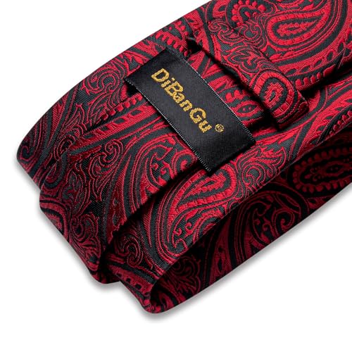 Image of DiBanGu Paisley Ties for Men Silk Necktie and Pocket Square Cufflinks Tie Clip Set Woven Classic Mens Tie for Wedding Party