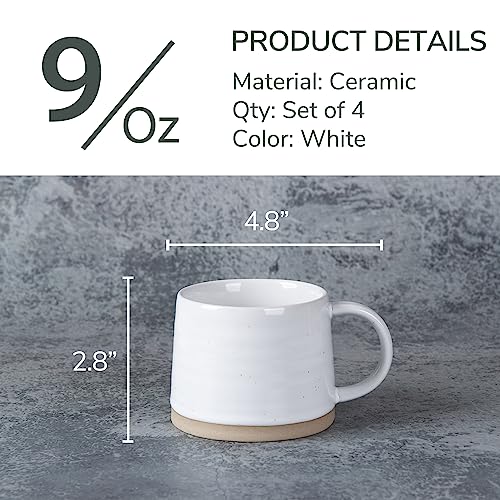 Ceramic-Coffee-Mugs-Set-of-4-9-Ounce-Coffee-Cup-with-Handle-Farmhouse-Tea-Mug-with-Spot-Great-for-Tea-Cocoa-Latte-White Ceramic Coffee Mugs Set of 4 9 Ounce Coffee Cup with Handle Farmhouse Tea Mug with Spot Great for Tea Cocoa Latte White