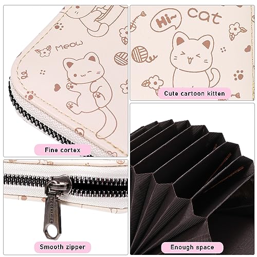 Credit Card Holder Small for Women, Women's PU Leather Wallet RFID Blocking Ladies Blocked Accordion Wallets with Stainless Compact Ladies Purse Accordion Card Case Card Organizer with Coin Pocket,Cat4