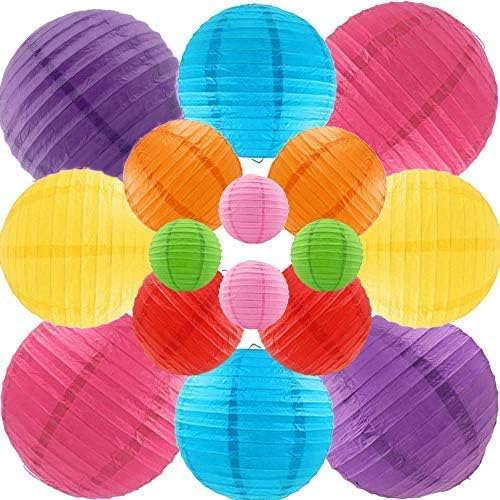 16 Pcs Colorful Paper Lanterns Multicolor ( Size of 4”, 6”, 8”, 10”) Chinese/Japanese Paper Hanging Lanterns Ball Decorations for Party, Wedding and Other Celebration Decorative