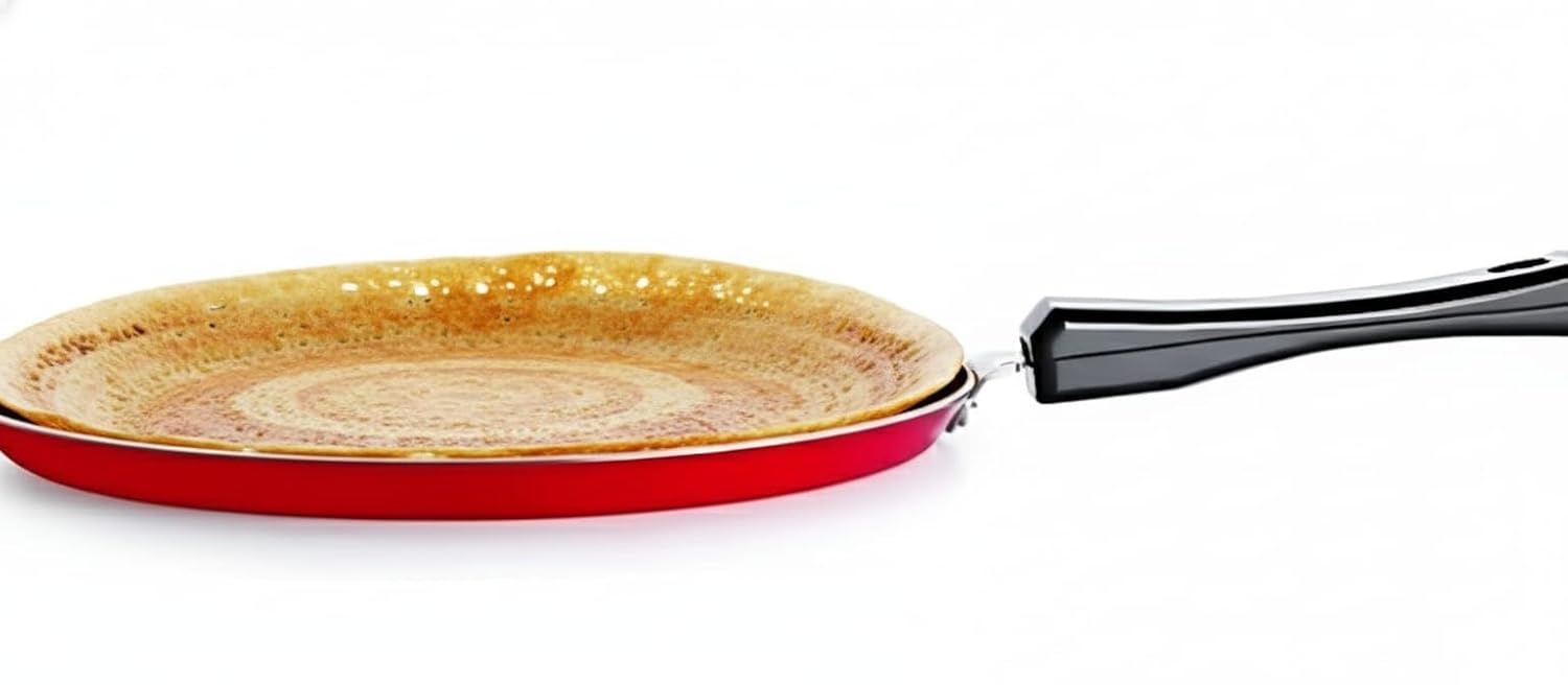 Non-Stick Crepe, Dosa, Roti, Paratha Pan with Handle, Red Bottom, Flat Round Shape, Kitchen Cookware
