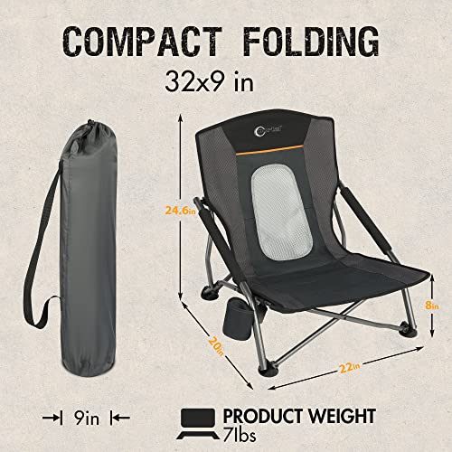 Portal Beach Camping Folding Chairs For Adults Low Lightweight Portable Chair With Cup Holder High Mesh Back Carry Bag For Outdoor, Lawn, Sand, Travel, Picnic, Festival, Concert, Bbq, Sports, 300Lbs #TOP2