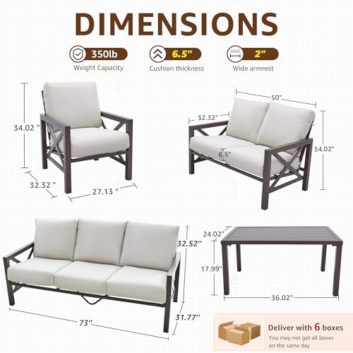 Image of NATURAL EXPRESSIONS 5 Pieces Patio Furniture Set,Outdoor Furniture Sectional Sofa Modern Patio Set for 7 with Deep Seating,High Back Backrest,3 Seater Sofa,Loveseat,2 Fixed Chairs,Metal Table,Beige