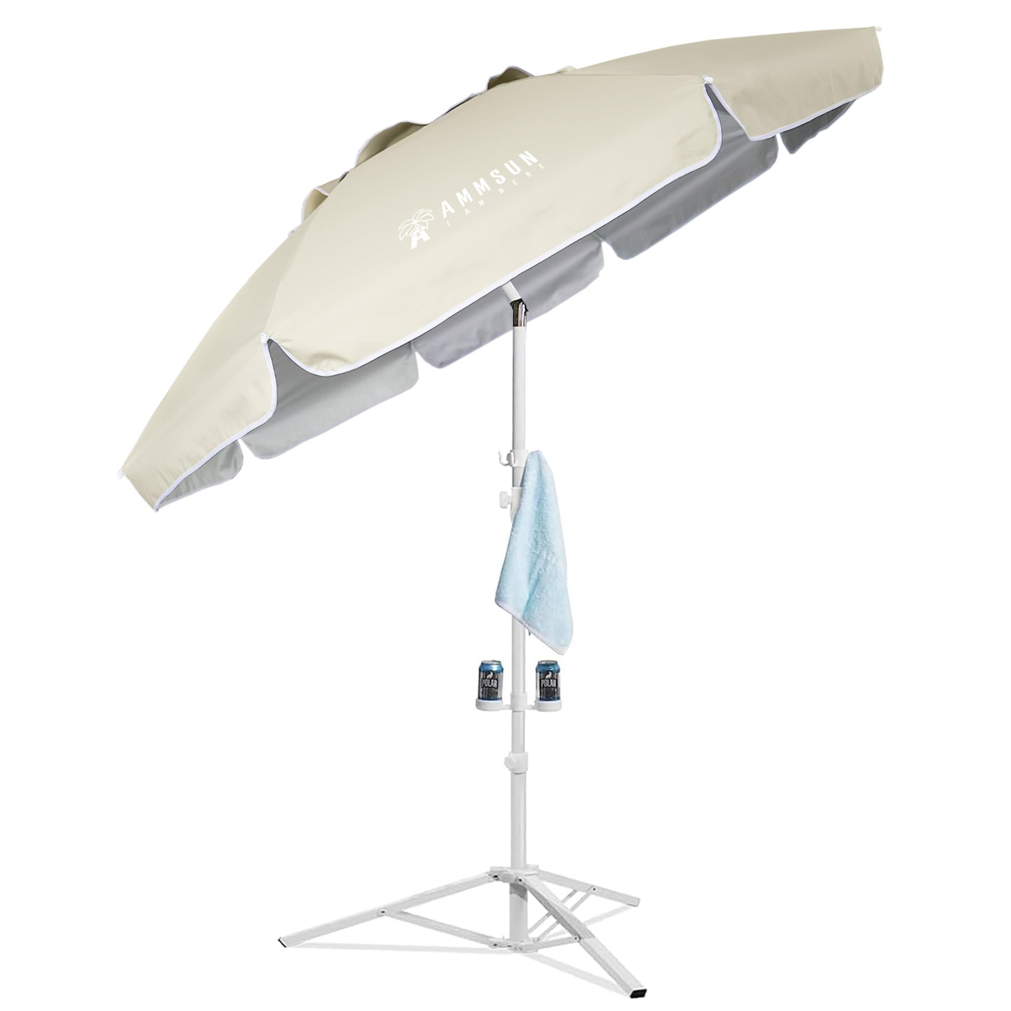 AMMSUN Shade Umbrella, Premium Portable Umbrella with Stand, 6.5ft Lightweight Free Standing Canopy for Sporting Games, Adjustable Instant Sun Protection and Easy to Carry, Beige