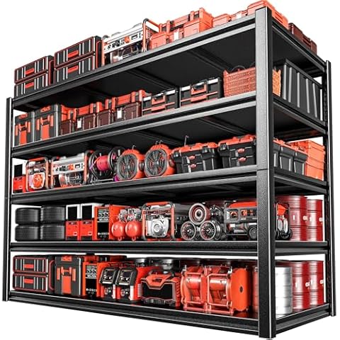 POKIPO Garage Shelving,72" H x 35" W x 15.7" D Utility Shelf Units and Storage,5 Tier Heavy Duty Metal Adjustable Loads 3000LBS with Gloves and Mallet,Standing Rack for Warehouse Basement Industrial Cover