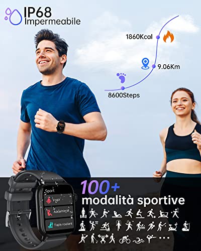 Smartwatch-Uomo-Donna - 1,85'' Schermo Orologio Smart Watch, Effettua/Risposta Chiamate, 7/24h Cardiofrequenzimetro/Ossigeno Nel Sangue/Contapassi/Monitoraggio del Sonno, per Android iOS