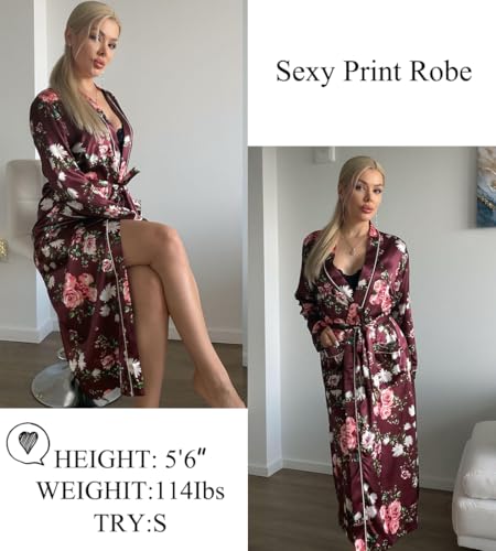 Image of Ekouaer Satin Robes for Women Long Sleeve Silk Bathrobe Soft Lightweight Full Length Sleepwear Bridesmaid Wedding Party Robes