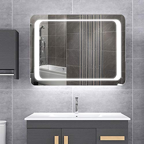 Warmiehomy LED Bathroom Mirror with Lights Sensor Switch Illuminated Bathroom Mirror with Demister Pad for Makeup Cosmetic