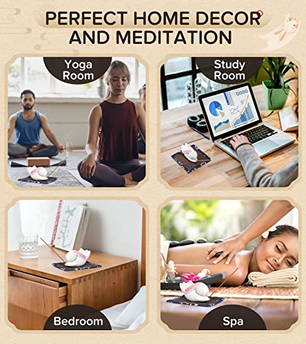 Incense Holder For Sticks,Cute Rabbit Incense Sticks Holder With Bamboo Mat,Ash Catcher Stick Incense Burner Holder For Meditation Yoga Spa Desk Home Zen Decoration,Handmade Ceramic Gifts For Women #TOP5