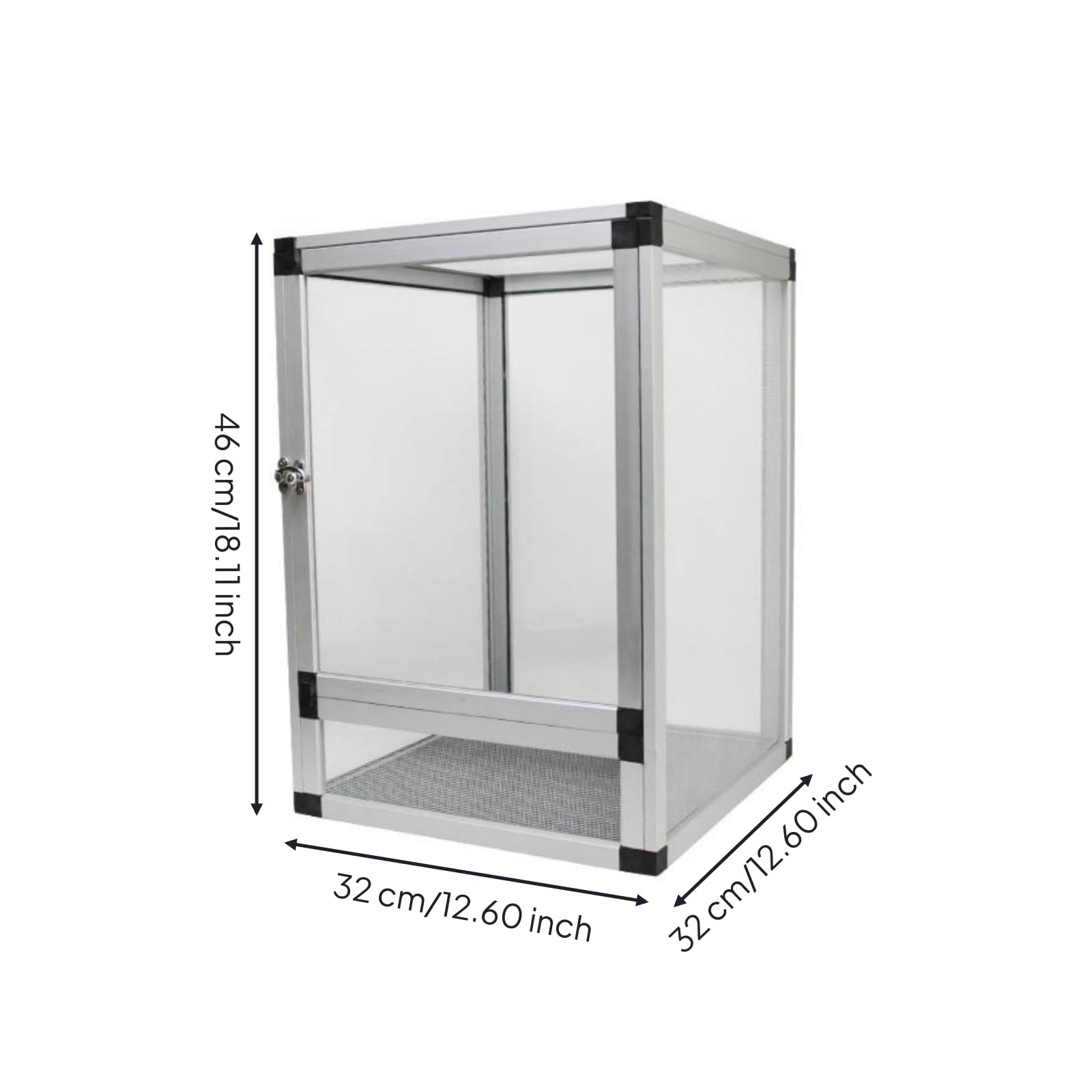 Terrario de Reptiles en Aluminio Jaula Acuario Vivario Construcción Ligera con Ventilación Continua en Todos los Lados y, Array, Plateado, Puerta De Acrílico Plateada 32 32 46cm