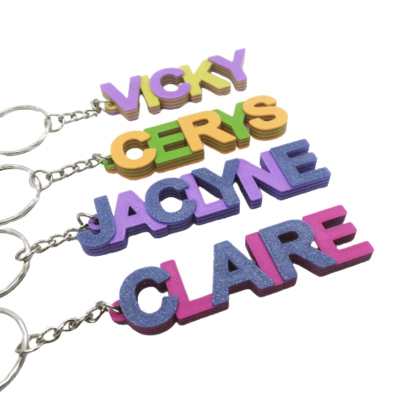 Multicolour Personalised Keyring, 3D Printed Keyring, Gifts Under 5