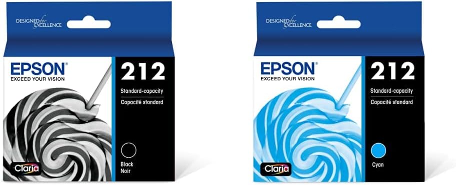 Epson T212 Claria -Ink Standard Capacity Black -Cartridge (T212120-S) & T212 Claria -Ink Standard Capacity Cyan -Cartridge (T212220-S) for Select Expression and Workforce Printers