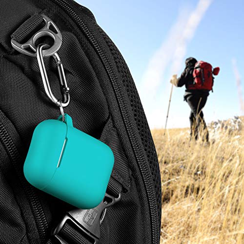 Image of AirPods Case Cover with Keychain, R-fun Full Protective Silicone AirPods Accessories Skin Cover for Women Girl with Apple AirPods Wireless Charging Case,Front LED Visible-Teal