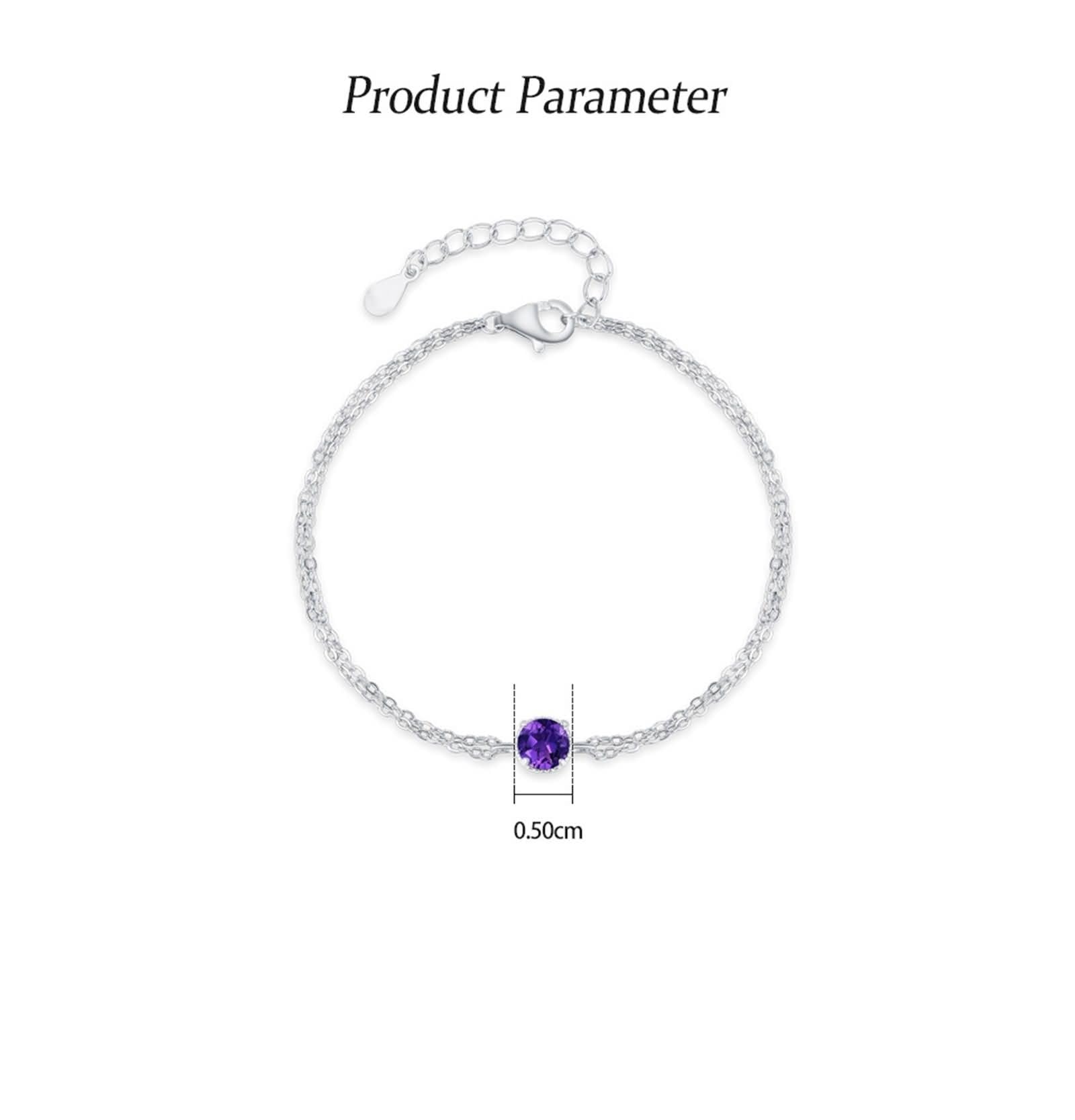 Pulseras para mujer, pulsera de cadena para mujer, cadenas de doble capa con amatista redonda y oro blanco de 0,5 quilates