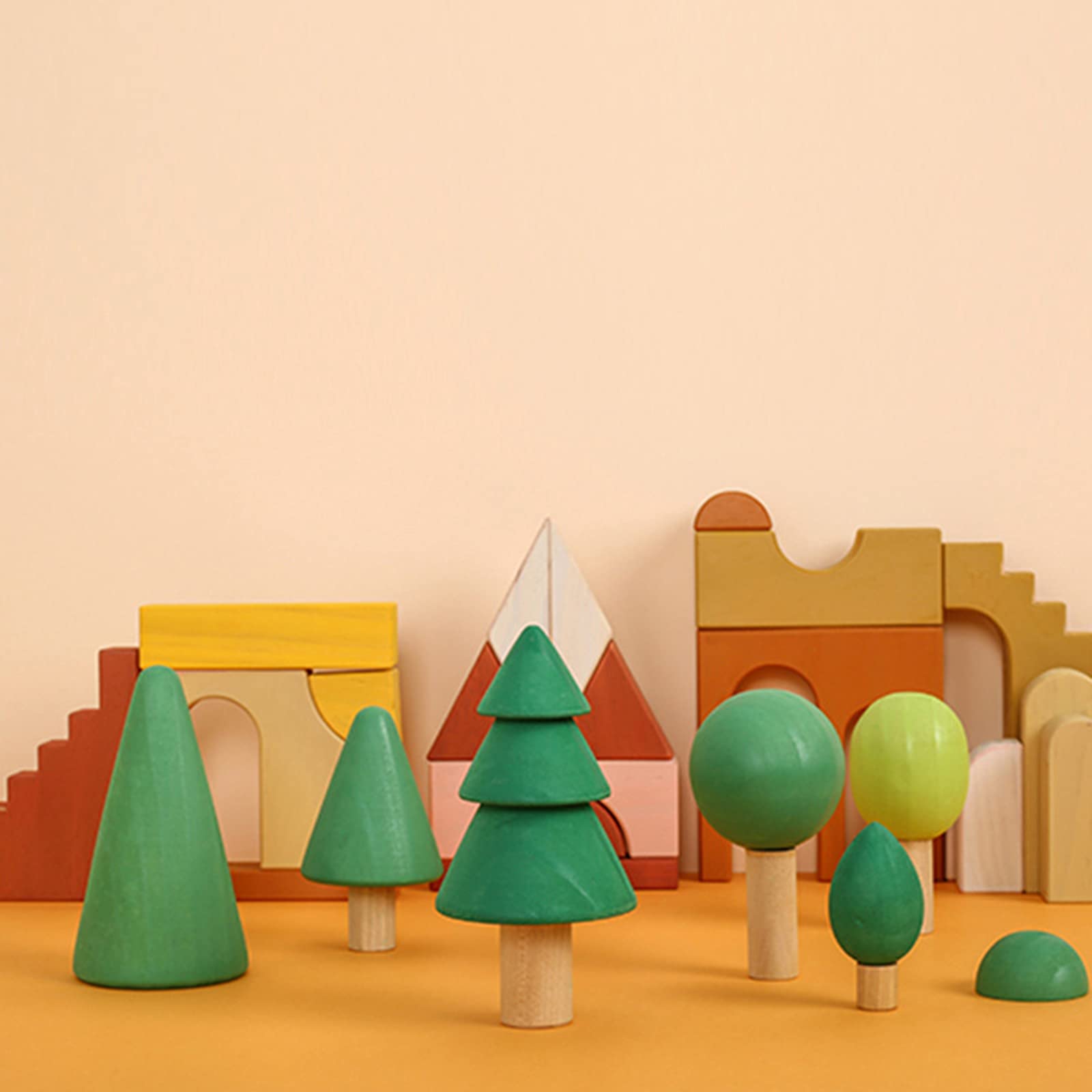 7 Piezas Bloques de Madera Apilables Juguetes Educativos Juego de Aprendizaje para Niños Forma de Material Infantil Función Decorativa Adecuado, Verde