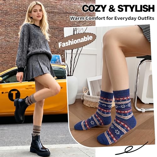 Image of Sandsuced 5 Pack Merino Wool Boot Hiking Socks for Women Warm Winter Thick Thermal Cozy Work Soft Ladies Socks