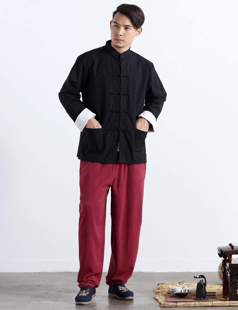 Men's Cotton Linen Kung Fu Shirt Chinese Traditional Tang Suit Tai Chi Blouse Long Sleeve Jacket Coats - Image 5
