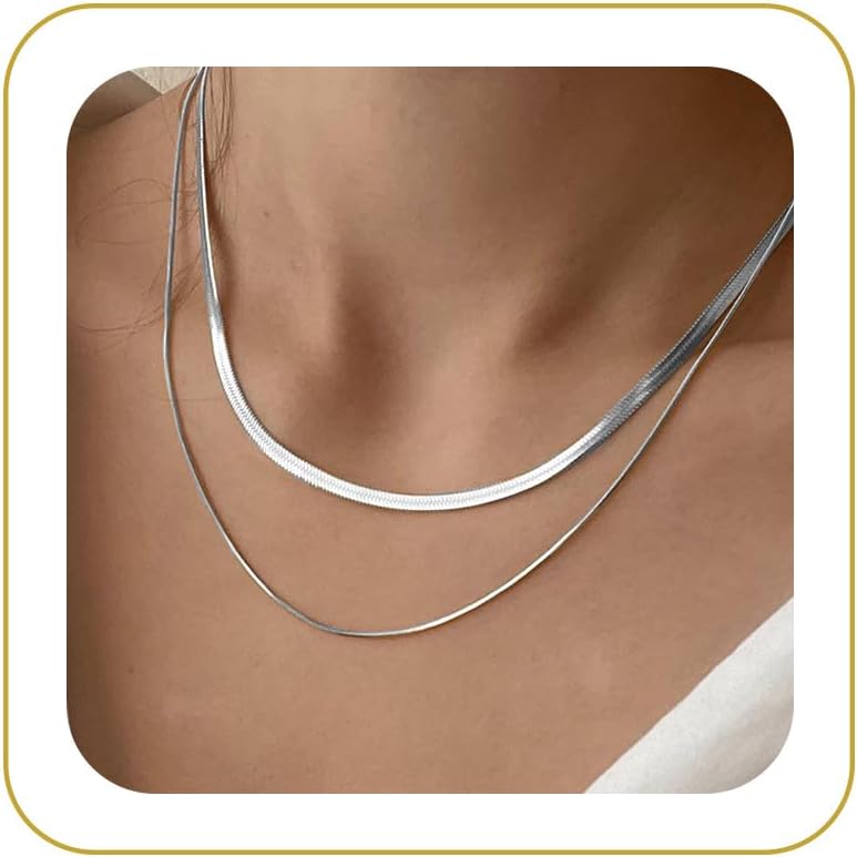 14K Gold/Silver Plated Snake Chain Necklace Herringbone Necklace Gold Choker Necklaces for Women Gifts Jewelry 1.5/3/5MM(W) 14"/16"(L) Mothers Day Gifts for Mom