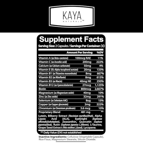 Kaya Naturals Eye Health Supplement - Lutein & Zeaxanthin - Supports Eye Strain, Dry Eyes, and Vision Health - Clinically Proven Ingredients 800mg Vitamin Supplement - 60 Count - Thumbnail 2