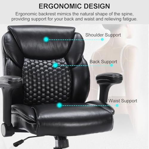Image of Drafting Chair, Tall Office Chair with Adjustable Armrests Mid-Back Standing Desk Chair with Footrest Ring, PU Leather High Executive Desk Chair Counter Height Office Chair for Home and Office, Black