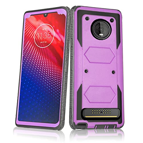 Asuwish Phone Case for Moto Z4/Moto Z 4 Play/MotoZ4 Force Cover Hybrid Shockproof Hard Drop Proof Full Body Protective Heavy Duty Cell Motorola 4Z Motoz4cases MotoZ4Play XT1980-4 2019 Women Men Purple