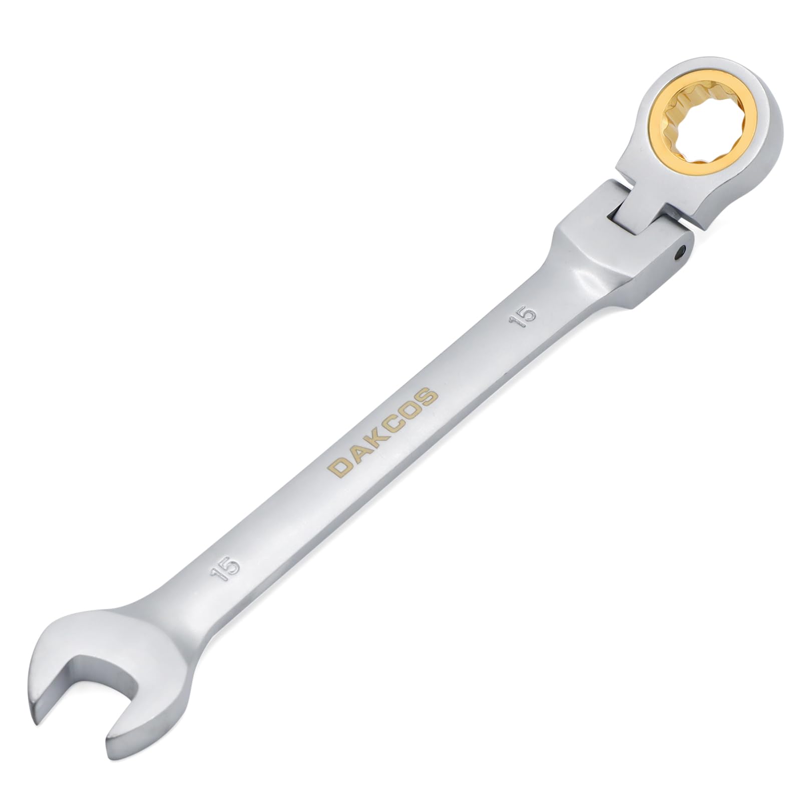 DAKCOS 15mm Flexible Head Spanner Dual Heads Ratchet Combination Wrench Spanner Chrome Vanadium Steel