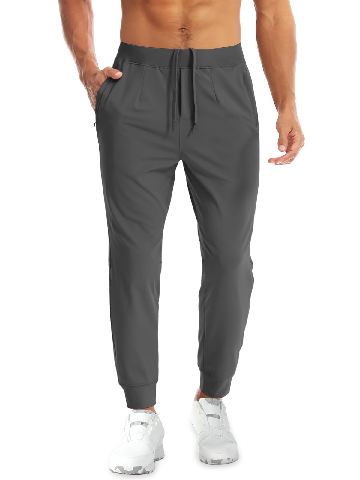 Aolesy Men's Joggers Sweatpants with Zipper Pockets Stretch Athletic Gym Pants for Workout, Running, Golf (Fleece & Regular)