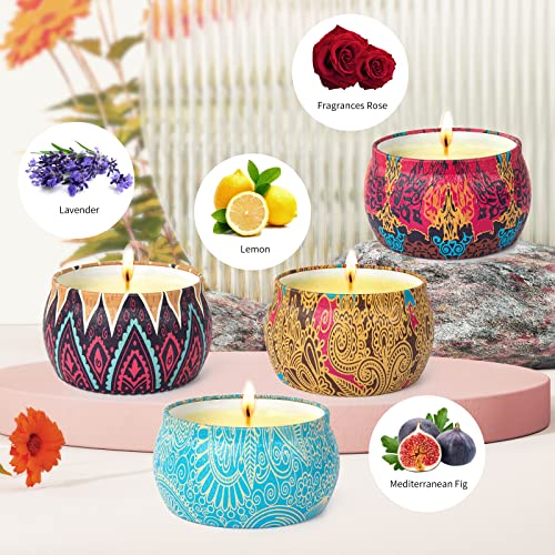 TTRWIN 4 Pack Scented Candles Gift Set, Lemon, Lavender, Fig, Rose Scented Candle,125g Natural Soy Wax, 30h Long Burning, Christmas, Valentine's Day, Mother's Day, Gift Wrapping, 7.5 * 5CM - Image 3