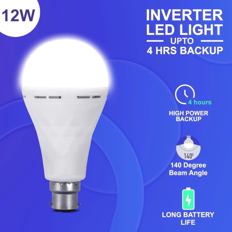Image of Lebnon HENONEX 12 watt LED Bulb | AC-DC Emergency Inverter Bulb with 4 Hours of Battery Backup | B-22 Base (B-22) (2)