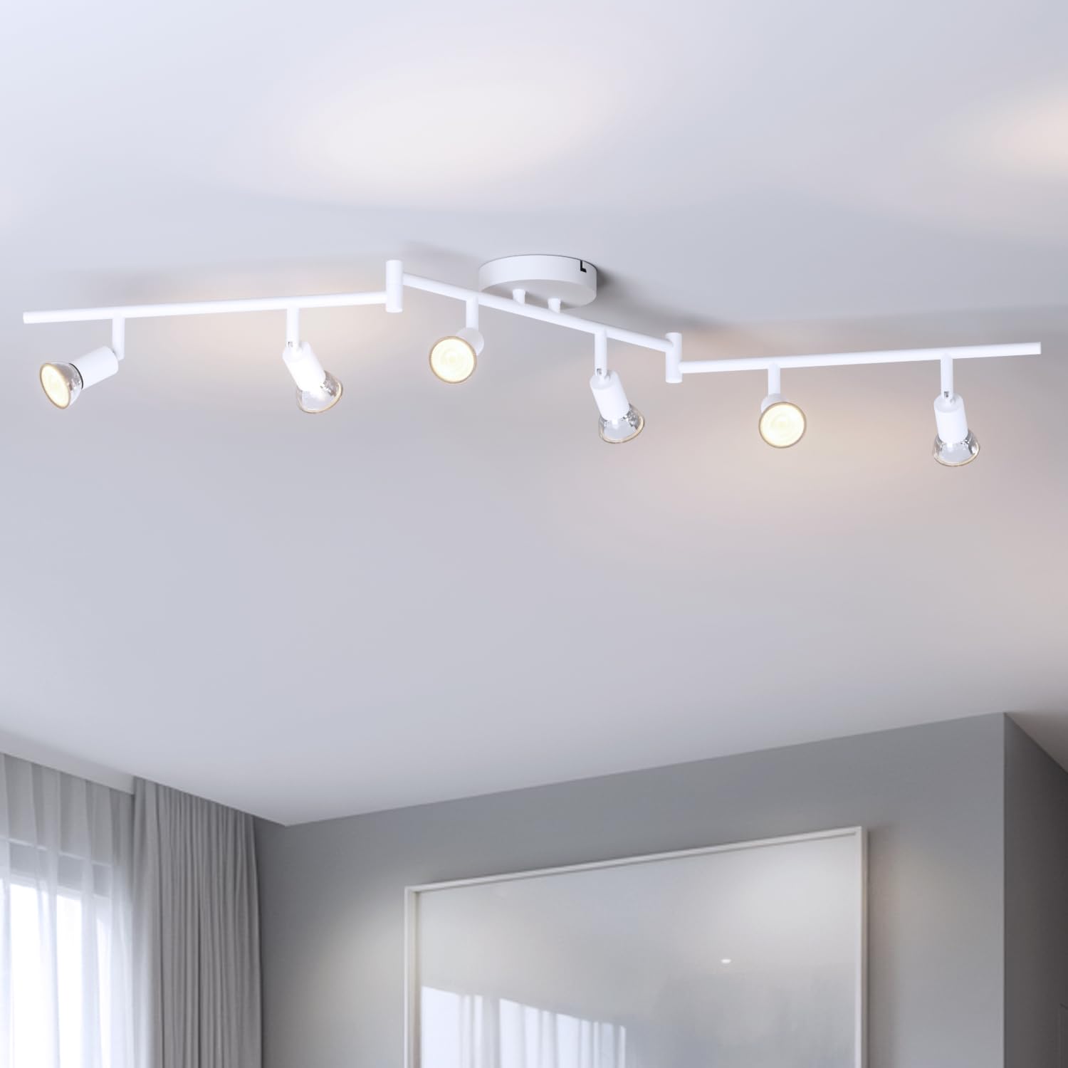 Lvwit Gu 10- 6 White White Ceiling Spotlight Rotatable,6 Way Living Room Lights Ceiling,Gu10 Kitchen Lights Ceiling,Gu10 Base Spot Lights,Ceiling Light Fitting Bracket For Lounge Bedroom Dining Room(No Bulb)