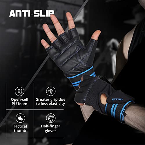 Image of XTRIM Gym Gloves for Men and Women, Gloves for Professional Weightlifting, Fitness Training and Workout (XL (Fits 8.5-9.5 inches), Blue)