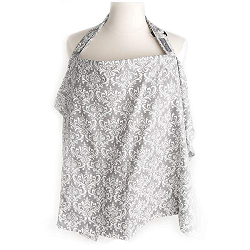 Kids N’ Such Baby Nursing Cover for Breastfeeding with Sewn-in Burp Cloth & Matching Pouch, Damask