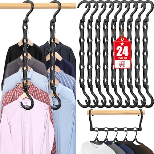 Image of 24 Pack Hangers Space Saving Magic Plastic Hanger Organizer Shirt Space Saving Hangers, Multi Clothes Hangers Space Saver for Closet Organizers Storage College Dorm Room Essentials, Black