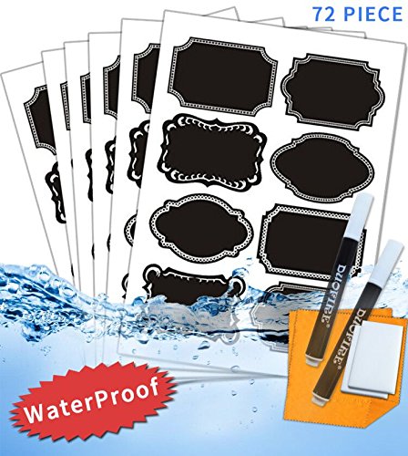 DUOFIRE Chalkboard Labels Chalkboard Stickers 72pcs Waterproof Reusable Jars Labels Canisters Labels