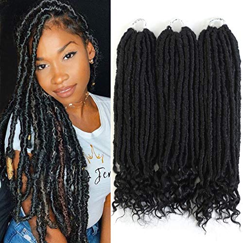 6 Pcs 20'' Goddess Faux Locs Crochet Hair Black Goddess Locs Crochet Hair with Curly Ends Pre Looped Synthetic Dreadlock Faux Locs, 144 Strands, 480g