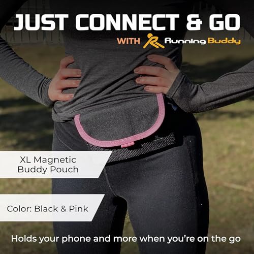 image for Running Buddy Magnetic Fanny Pack Pouch - 6.8 x 4 in Black & Pink - Ha