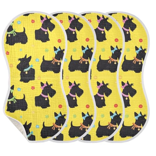 J JOYSAY Terrier Dogs Yellow Baby Burp Cloths for Boys Girls Large 22''x11'' Cotton 4 Layer Baby Washcloth for Baby Drool one sizex4