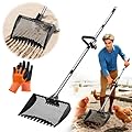 Bloksin 12inch Chicken Poop Scooper & Rake 2-in-1, Heavy Duty Metal Chicken Coop Scoop for Sand with Ergonomic Grip, Adjustable Angle Stainless Steel Chicken Coop Rake Litter Sifting Shovel (37-64")