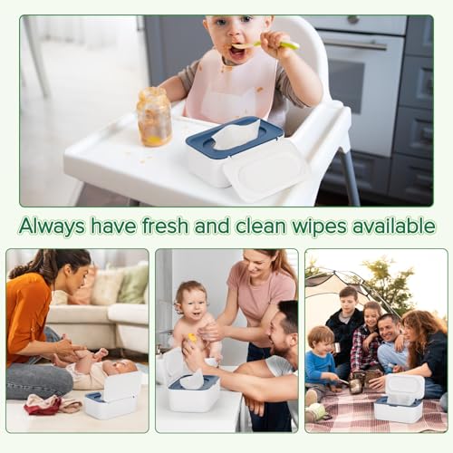 Image of Flenpptly 2 Pack Baby Wipes Dispenser, Wipes Case Baby Wipe Holder Keeps Wipes Fresh, Non-Slip, Easy Open & Close (2 Pack Blue)