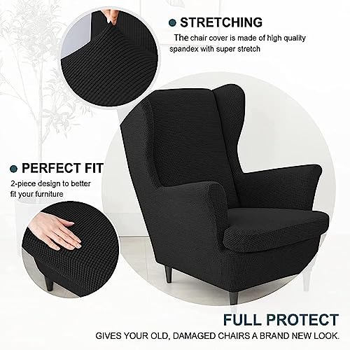 Funda protectora de terciopelo para sillón orejero y otomana en negro 5