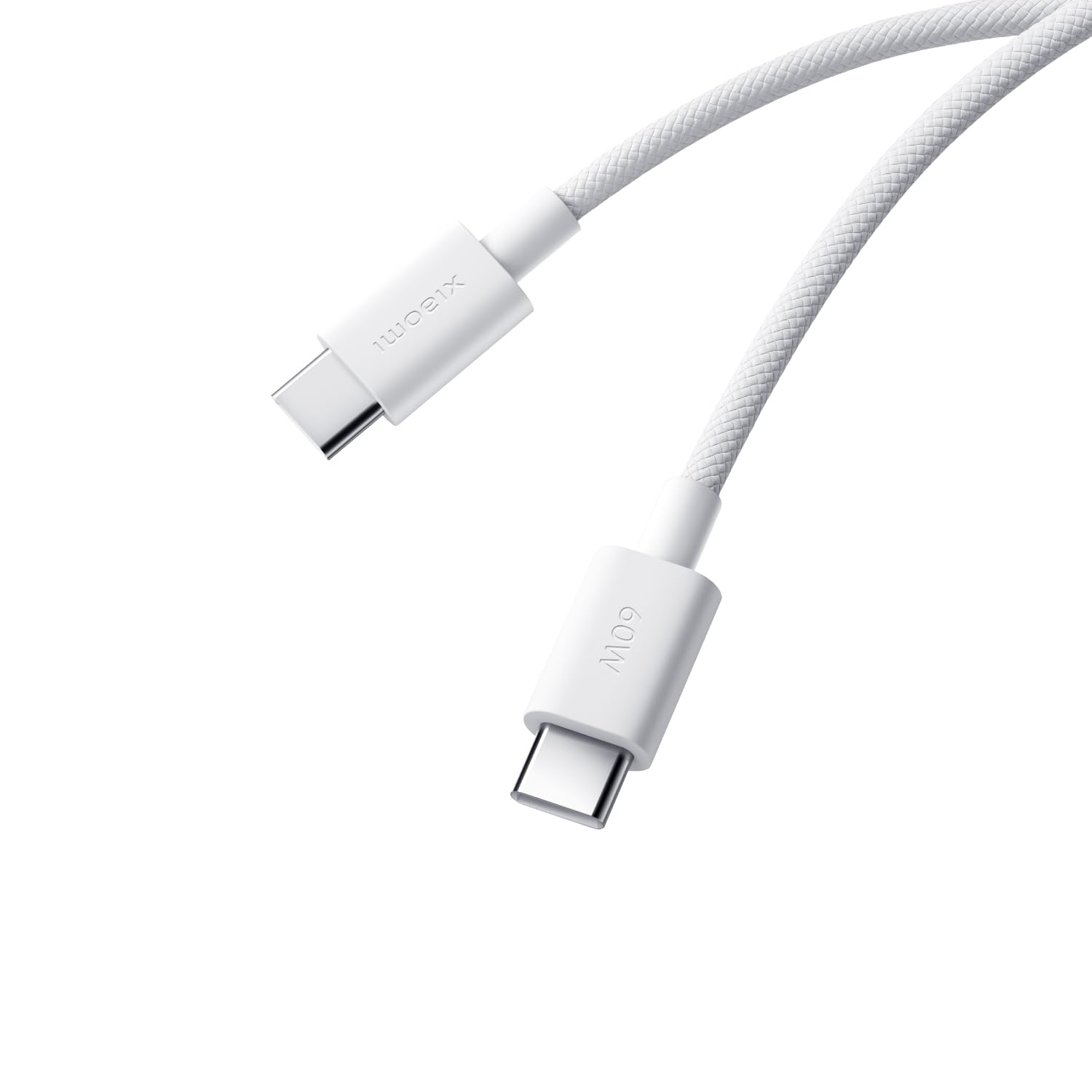 Cable USB 2.0 Tipo-C 3A Xiaomi Braided/ USB Tipo-C Macho - USB Tipo-C Macho/ Hasta 60W/ 480Mbps/ 1m/ Blanco